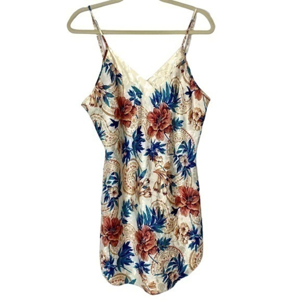 Vintage Kathryn 1990s Floral Elegant Ornate Silky Satin Mini Slip Dress Nightie
